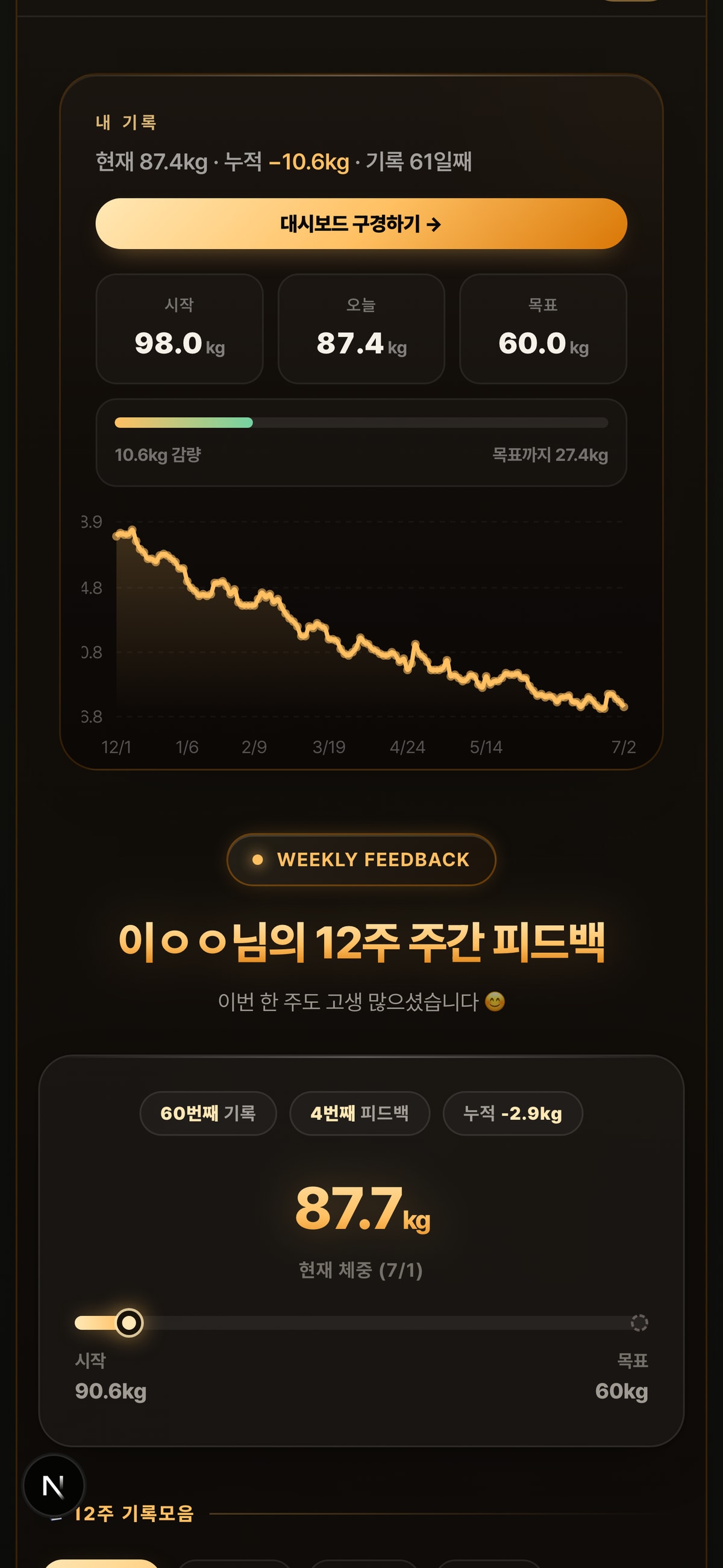 내 기록 — 체중 변화 그래프